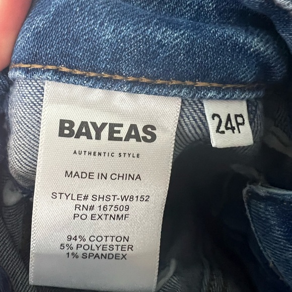 Bayeas Mid Rise Patch Pocket  Wide Leg Jeans Blue 24 (P) Blue Denim Front Seam - Picture 7 of 7